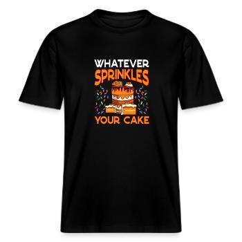 Was auch immer dein Kuchenbacken bestreut -  RELAXED FIT Unisex Organic T-Shirt - Schwarz - Vorne - Alina (178cm) & Michal (187cm)