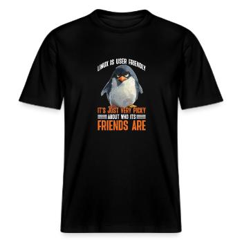 Linux Is User-Friendly Just Picky About Friends 2 -  RELAXED FIT Unisex Organic T-Shirt - Schwarz - Vorne - Alina (178cm) & Michal (187cm)