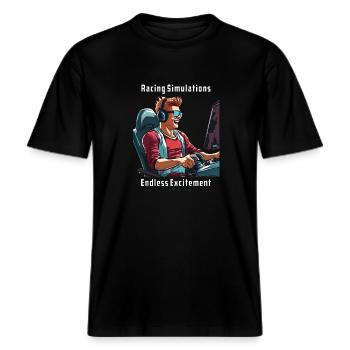 Racing Simulations, Endless Excitement -  RELAXED FIT Unisex Organic T-Shirt - black - Front - Alina (178cm) & Michal (187cm)