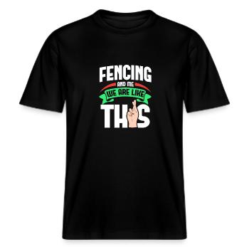Fencing Me sind wie -  RELAXED FIT Unisex Organic T-Shirt - Schwarz - Vorne - Alina (178cm) & Michal (187cm)