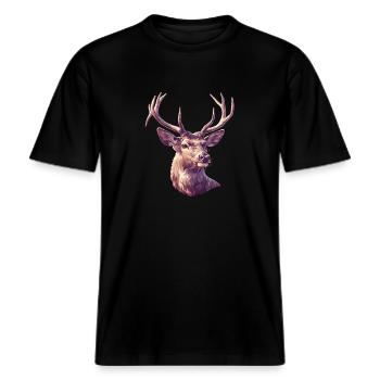 Hirsche Hirsch -  RELAXED FIT Unisex Organic T-Shirt - Schwarz - Vorne - Alina (178cm) & Michal (187cm)