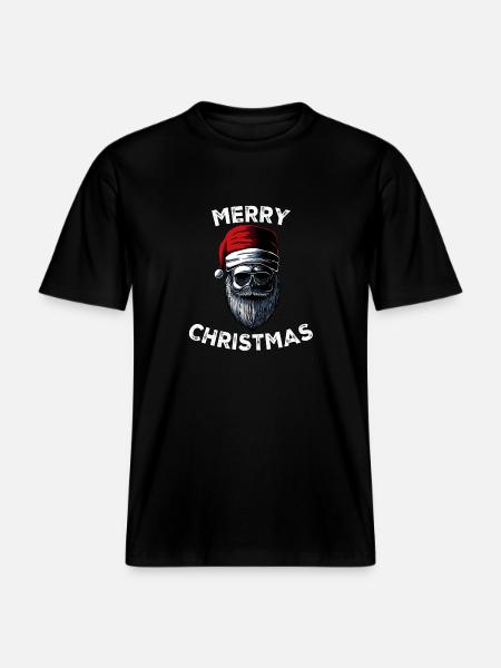 Merry Christmas Skull Skeleton with Santa Hat Xmas -  RELAXED FIT Unisex Organic T-Shirt - black