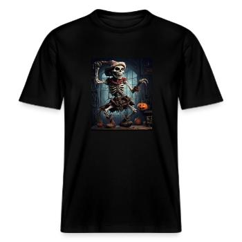 Troll-Vogelscheuche in einem Spukhaus, Halloween -  RELAXED FIT Unisex Organic T-Shirt - Schwarz - Vorne - Alina (178cm) & Michal (187cm)