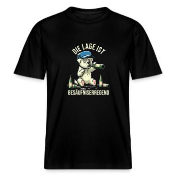 Die Lage Ist Besäufniserregend Bier Hund -  RELAXED FIT Unisex Organic T-Shirt - Schwarz - Vorne - Alina (178cm) & Michal (187cm)