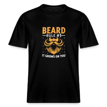 Règle de barbe numéro un Elle pousse sur vos barbes -  T-shirt unisexe RELAXED FIT en coton bio - noir - Devant - Alina (178cm) & Michal (187cm)