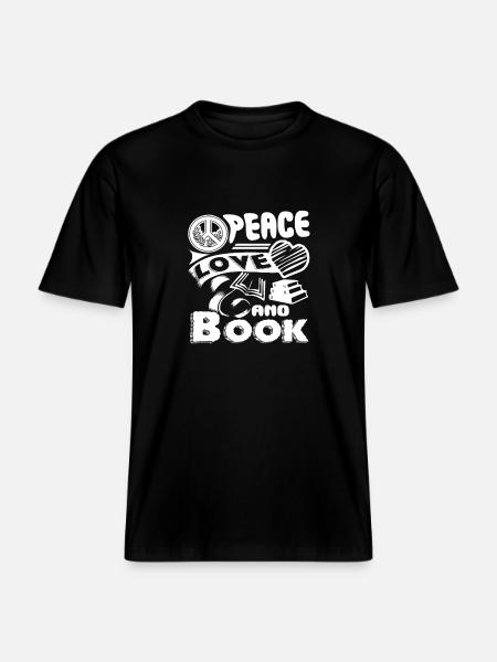 Book Peace Love Book -  RELAXED FIT Unisex Organic T-Shirt - black