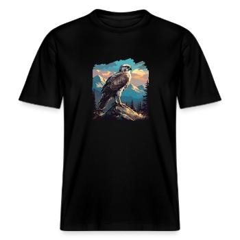 Falken Falke -  RELAXED FIT Unisex Organic T-Shirt - Schwarz - Vorne - Alina (178cm) & Michal (187cm)