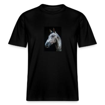 Pferde Pferd -  RELAXED FIT Unisex Organic T-Shirt - Schwarz - Vorne - Alina (178cm) & Michal (187cm)