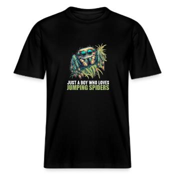 Jumping Spider Springspinnen Springspinne -  RELAXED FIT Unisex Organic T-Shirt - Schwarz - Vorne - Alina (178cm) & Michal (187cm)