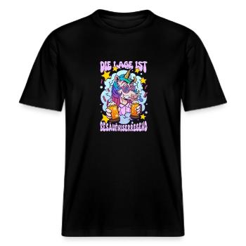 Die Lage Ist Besäufniserregend -  RELAXED FIT Unisex Organic T-Shirt - Schwarz - Vorne - Alina (178cm) & Michal (187cm)