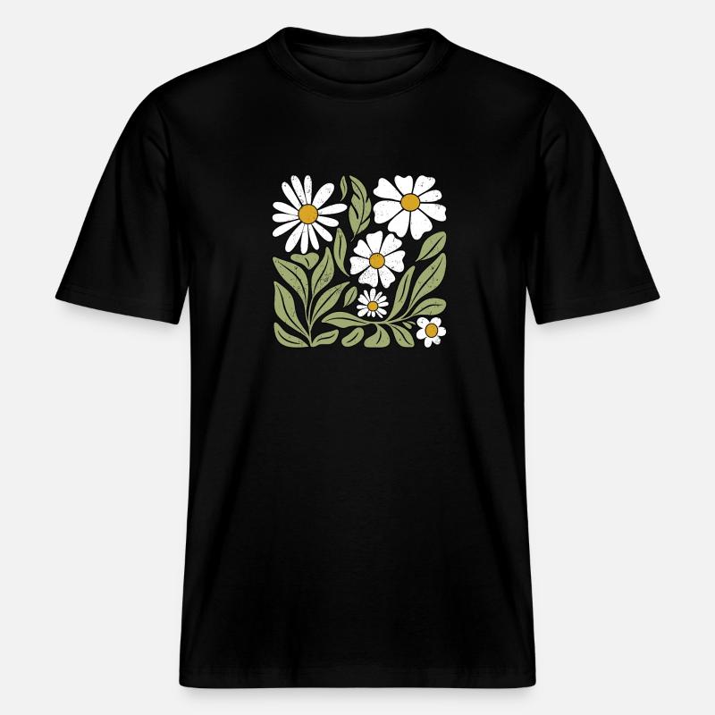 Gänseblümchen Blume Boho Blumen - RELAXED FIT Unisex Organic T-Shirt - Schwarz