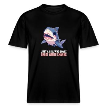 Weiße Haie Weißer Hai -  RELAXED FIT Unisex Organic T-Shirt - Schwarz - Vorne - Alina (178cm) & Michal (187cm)
