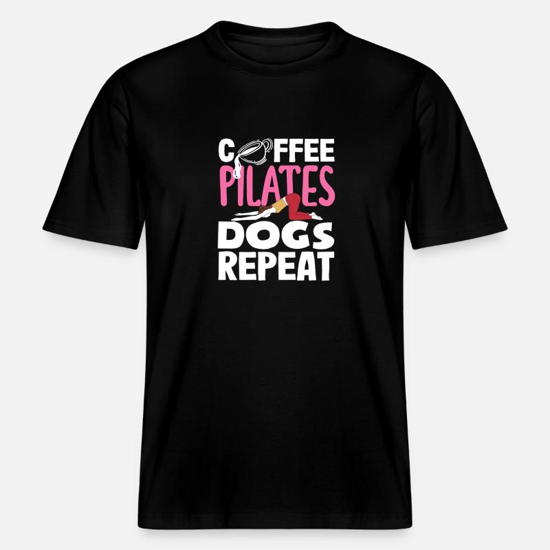 Pilates Café Chiens Répéter -  T-shirt unisexe RELAXED FIT en coton bio - noir
