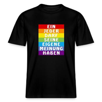 CHACUN A LE DROIT D’AVOIR SA PROPRE OPINION -  T-shirt unisexe RELAXED FIT en coton bio - noir - Devant - Alina (178cm) & Michal (187cm)