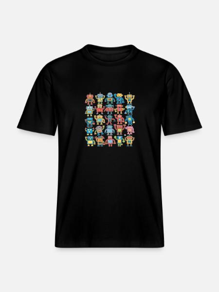 Colorful Robots for Kids - Funny Illustrations -  RELAXED FIT Unisex Organic T-Shirt - black