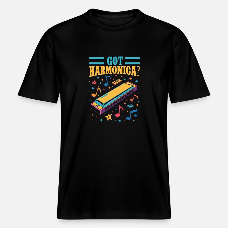 Funny Harmonica Player Got Harmonica -  RELAXED FIT Unisex Organic T-Shirt - Schwarz