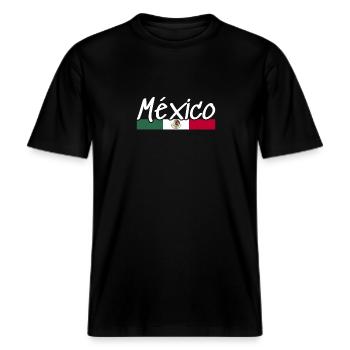 México Mexiko Mexikanische Flagge Mexikaner -  RELAXED FIT Unisex Organic T-Shirt - Schwarz - Vorne - Alina (178cm) & Michal (187cm)