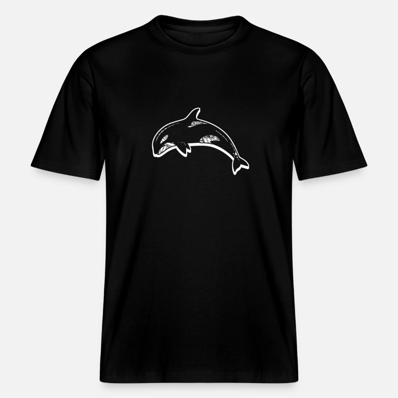 Killer Whale Floral Pattern - RELAXED FIT Unisex Organic T-Shirt - black
