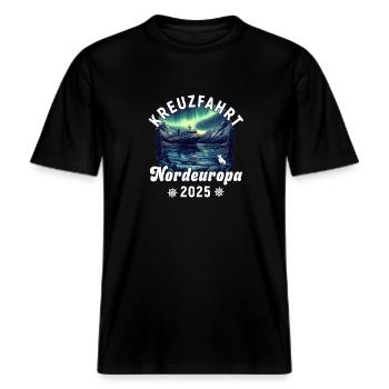 Kreuzfahrt Nordeuropa 2025 -  RELAXED FIT Unisex Organic T-Shirt - Schwarz - Vorne - Alina (178cm) & Michal (187cm)