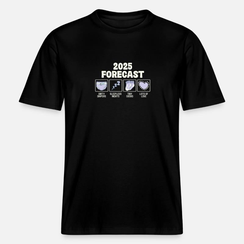 Prévisions 2025 : couches, nuits blanches, -  T-shirt unisexe RELAXED FIT en coton bio - noir
