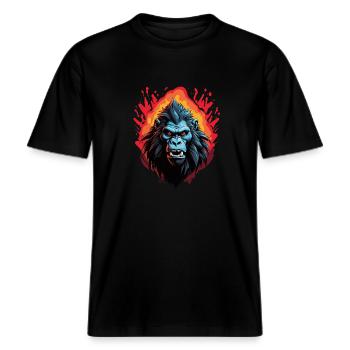 wütender Pavian mit langen Zähnen -  RELAXED FIT Unisex Organic T-Shirt - Schwarz - Vorne - Alina (178cm) & Michal (187cm)