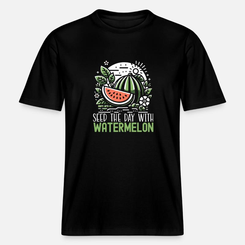 Été drôle de pastèque -  T-shirt unisexe RELAXED FIT en coton bio - noir