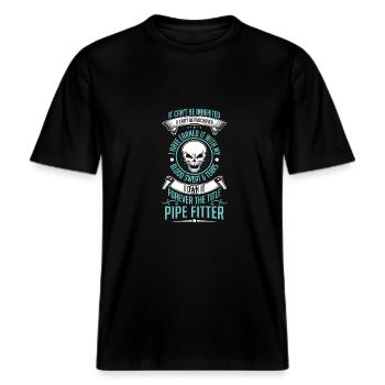 Pipefitter owned it -  RELAXED FIT Unisex Organic T-Shirt - black - Front - Alina (178cm) & Michal (187cm)