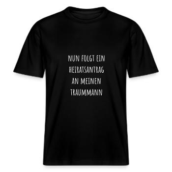Heiratsantrag durch Frau erlaubt -  RELAXED FIT Unisex Organic T-Shirt - Schwarz - Vorne - Alina (178cm) & Michal (187cm)