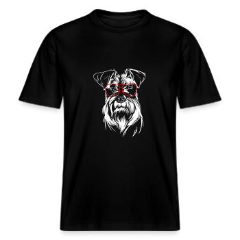 Schnauzer mit Brille Zwergschnauzer Dogmum Hund -  RELAXED FIT Unisex Organic T-Shirt - Schwarz - Vorne - Alina (178cm) & Michal (187cm)
