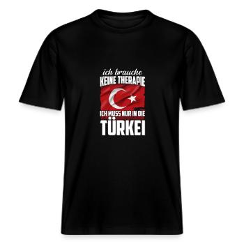 Türkei keine Therapie Reise Urlaub Geschenk -  RELAXED FIT Unisex Organic T-Shirt - Schwarz - Vorne - Alina (178cm) & Michal (187cm)