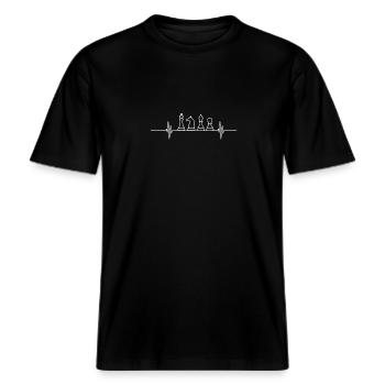 Schach Herzschlag T-Shirt Geschenk -  RELAXED FIT Unisex Organic T-Shirt - Schwarz - Vorne - Alina (178cm) & Michal (187cm)