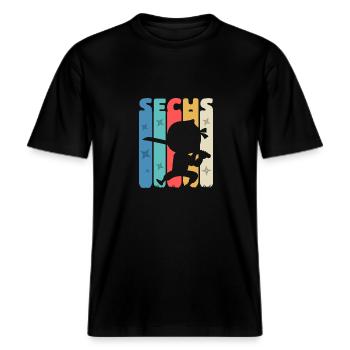 Ninja 6 Sechster Geburtstag 6 Jahre -  RELAXED FIT Unisex Organic T-Shirt - Schwarz - Vorne - Alina (178cm) & Michal (187cm)