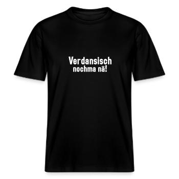 Sächsischer Dialekt Sachsen Sächsische Sprüche -  RELAXED FIT Unisex Organic T-Shirt - Schwarz - Vorne - Alina (178cm) & Michal (187cm)