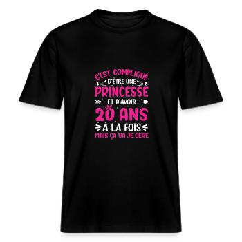 Une princesse et d'avoir 20 ans -  T-shirt unisexe RELAXED FIT en coton bio - noir - Devant - Alina (178cm) & Michal (187cm)