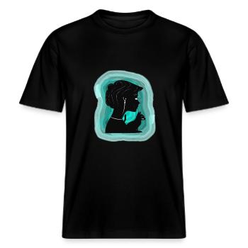 Liebevolle Katze zeigt ihre Zuneigung -  RELAXED FIT Unisex Organic T-Shirt - Schwarz - Vorne - Alina (178cm) & Michal (187cm)