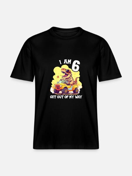 T-Rex Drives Monster Truck I'm 6th Birthday -  RELAXED FIT Unisex Organic T-Shirt - black