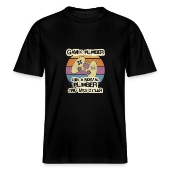 Gamer blikkenslager T-shirt, 8 bit videospilspiller T-S -  Økologisk unisex T-shirt RELAXED FIT - sort - Foran - Alina (178cm) & Michal (187cm)