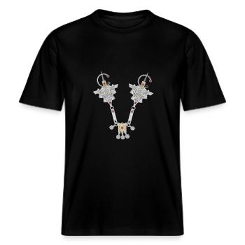 BIJOU AMAZIGH MAROC BERBERE -  T-shirt unisexe RELAXED FIT en coton bio - noir - Devant - Alina (178cm) & Michal (187cm)