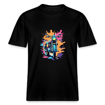Motocicleta Vintage Estilo Retro - Graffiti -  Camiseta RELAXED FIT ecológica unisex - negro - delante - Alina (178cm) & Michal (187cm)