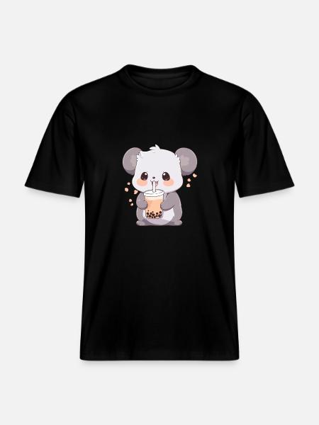 Kawaii Koala Drinks Boba Bubble Tea Chibi -  RELAXED FIT Unisex Organic T-Shirt - black