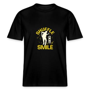 Shuffle And Smile Tap Dancer Tap Dance -  RELAXED FIT Unisex Organic T-Shirt - black - Front - Alina (178cm) & Michal (187cm)