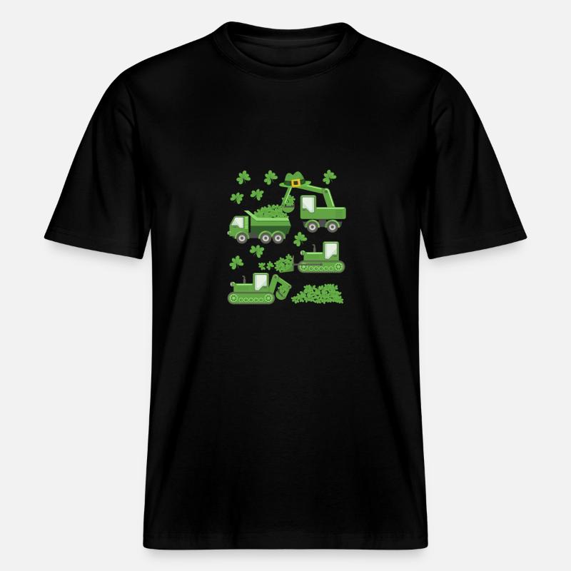 La Saint-Patrick de la Saint-Patrick grue camion excavatrice construction trèfle -  T-shirt unisexe RELAXED FIT en coton bio - noir