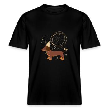 Neujahrsdackel, Dackel, Happy New Year, Silvester -  RELAXED FIT Unisex Organic T-Shirt - Schwarz - Vorne - Alina (178cm) & Michal (187cm)