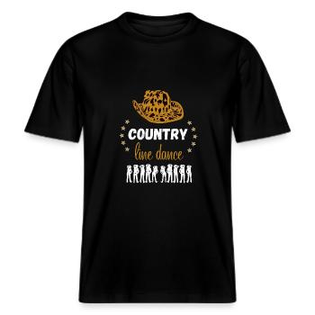 Danse Country Line Dance Cowboy Western Far West -  T-shirt unisexe RELAXED FIT en coton bio - noir - Devant - Alina (178cm) & Michal (187cm)