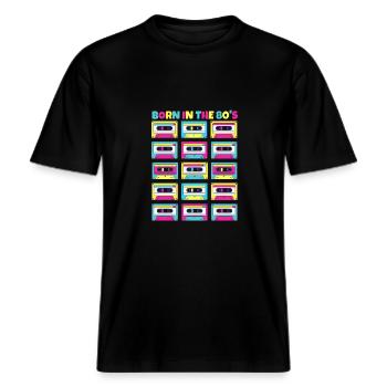 Geboren in den 80er Jahren Klassisches Kassetten-Originalgeschenk -  RELAXED FIT Unisex Organic T-Shirt - Schwarz - Vorne - Alina (178cm) & Michal (187cm)