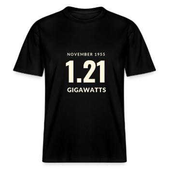 1,21 GB -  RELAXED FIT Unisex Organic T-Shirt - Schwarz - Vorne - Alina (178cm) & Michal (187cm)