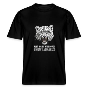 Snow Leopard Schneeleoparden Schneeleopard -  RELAXED FIT Unisex Organic T-Shirt - Schwarz - Vorne - Alina (178cm) & Michal (187cm)