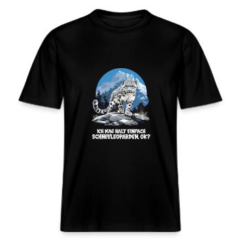Snow Leopard Schneeleoparden Schneeleopard -  RELAXED FIT Unisex Organic T-Shirt - Schwarz - Vorne - Alina (178cm) & Michal (187cm)
