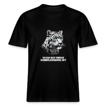 Snow Leopard Schneeleoparden Schneeleopard -  RELAXED FIT Unisex Organic T-Shirt - Schwarz - Vorne - Alina (178cm) & Michal (187cm)