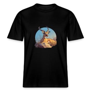 Antelope Antilopen Antilope -  RELAXED FIT Unisex Organic T-Shirt - black - Front - Alina (178cm) & Michal (187cm)